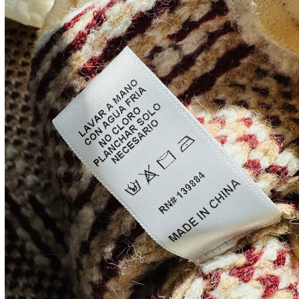 a. peach Tan Ivory Burgundy Southwest Print Button Collared Sweater Jacket S - Picture 10 of 13